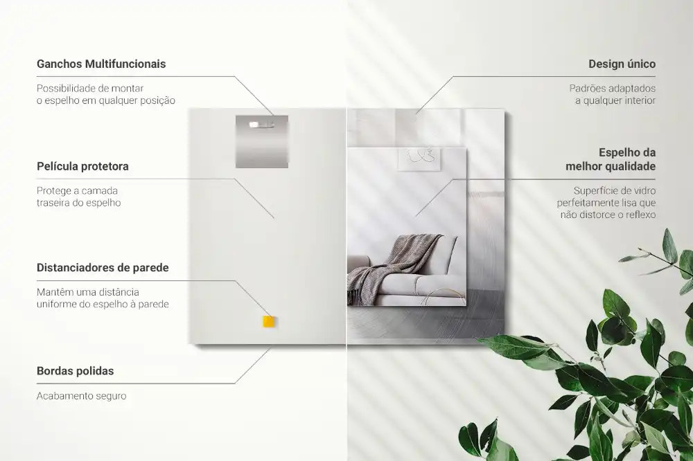 Pravokotne ogledalo s potiskanim okvirjem Okrogla kovinska površina