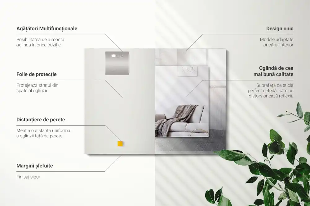 Pravokotne ogledalo s potiskanim okvirjem Okrogla kovinska površina