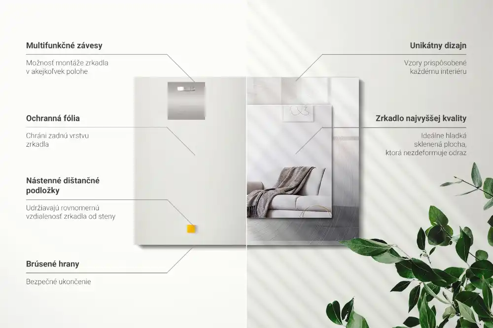 Pravokotne ogledalo s potiskanim okvirjem Okrogla kovinska površina