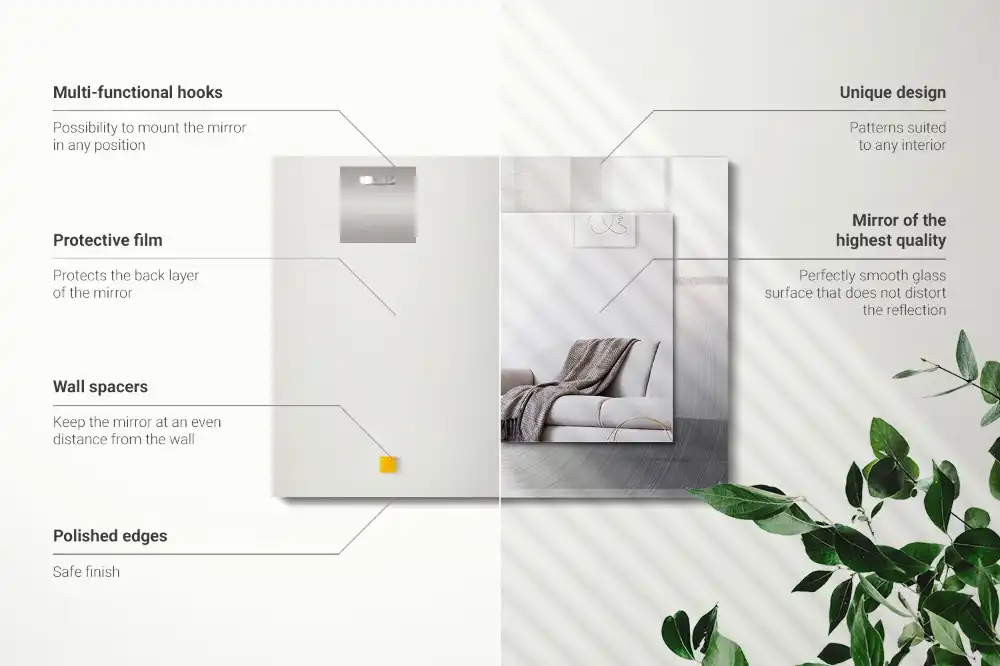 Pravokotne ogledalo s potiskanim okvirjem Okrogla kovinska površina