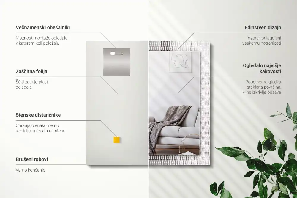 Pravokotne okrasno ogledalo Vzorec tekstilne tkanine