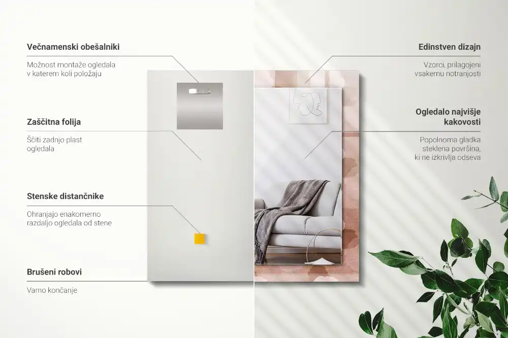 Tiskano pravokotne ogledalo Cvetje potonike