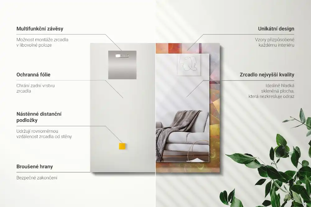 Pravokotne okrasno ogledalo Barvita fraktalna spirala