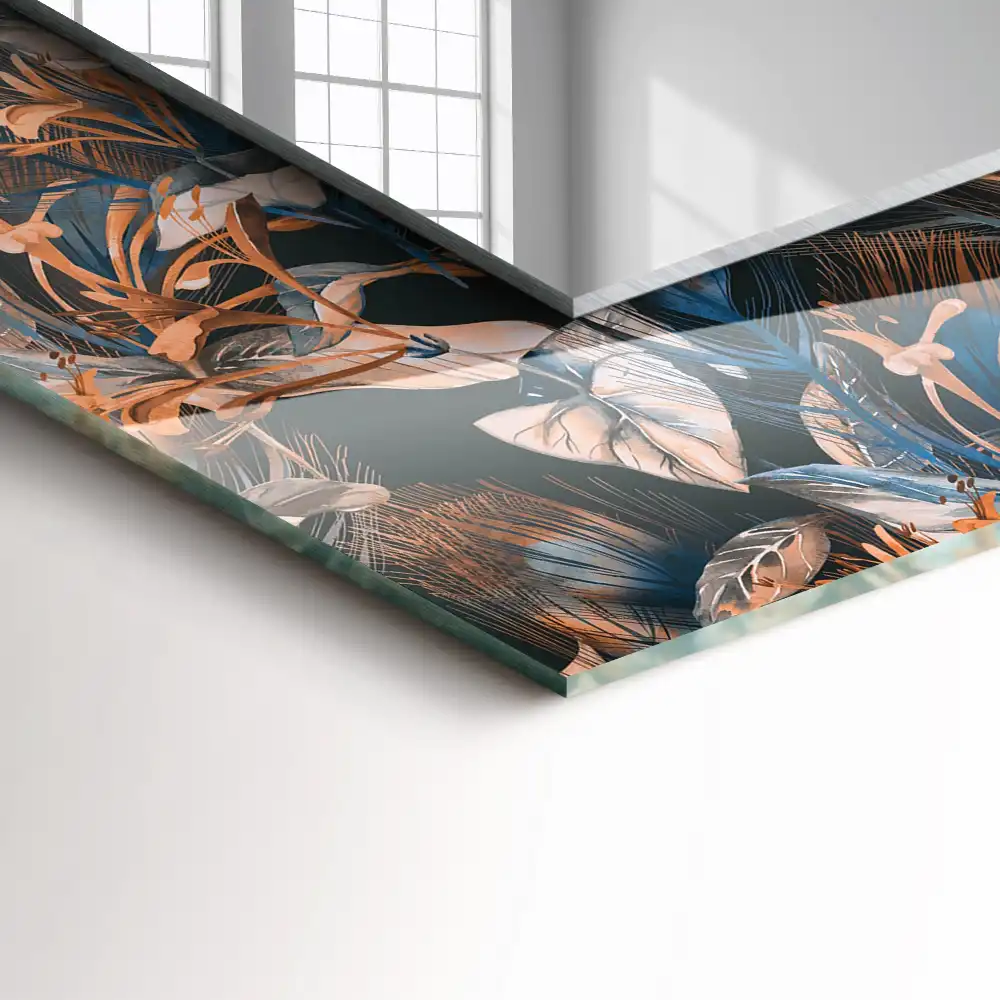 Pravokotne ogledalo s potiskanim okvirjem Rože in listi