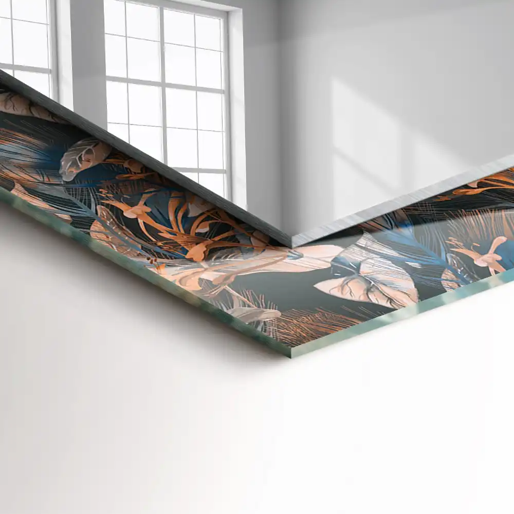 Pravokotne ogledalo s potiskanim okvirjem Rože in listi