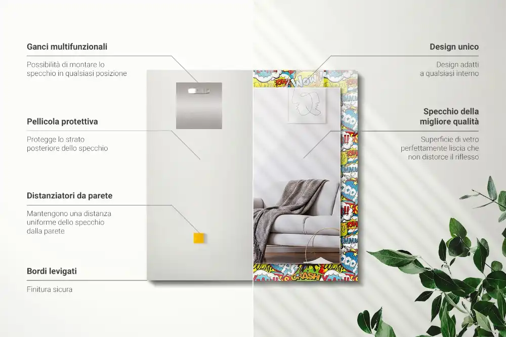 Tiskano pravokotne ogledalo Barviti komični govorni mehurčki