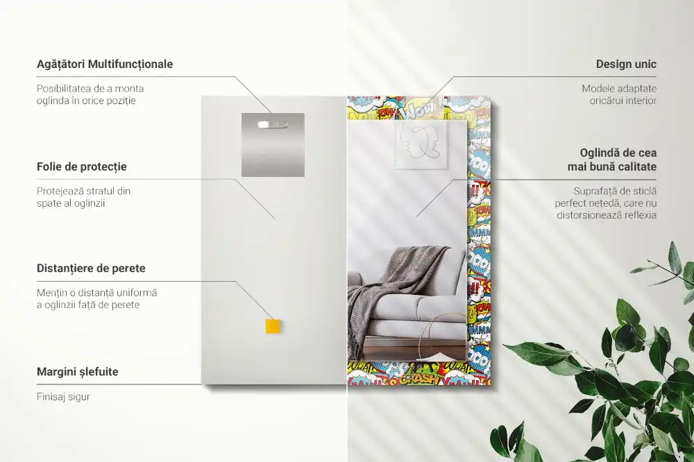 Tiskano pravokotne ogledalo Barviti komični govorni mehurčki