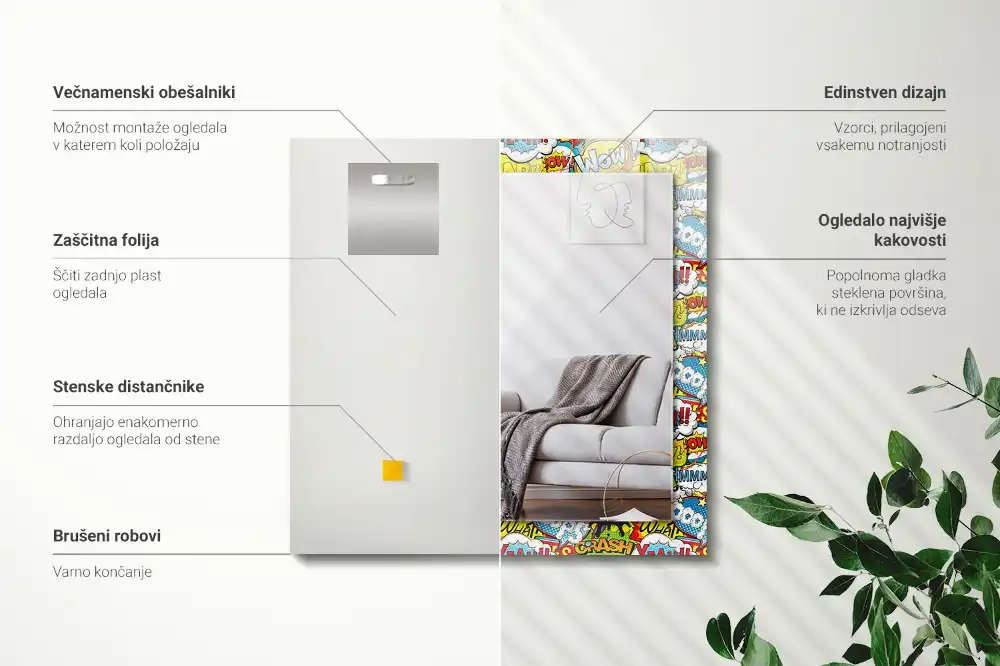 Tiskano pravokotne ogledalo Barviti komični govorni mehurčki