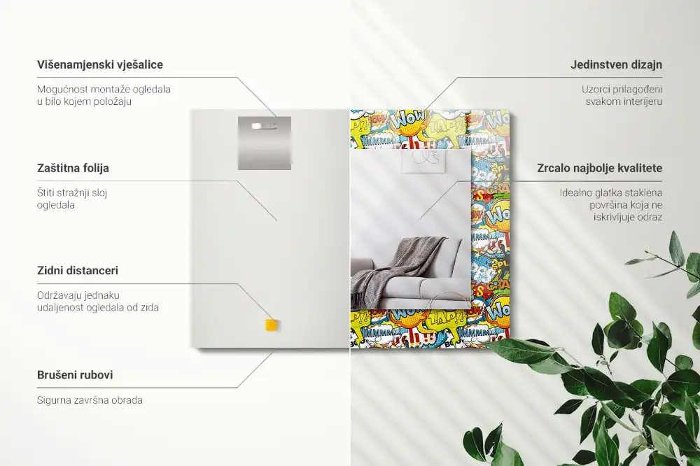 Tiskano pravokotne ogledalo Barviti komični govorni mehurčki