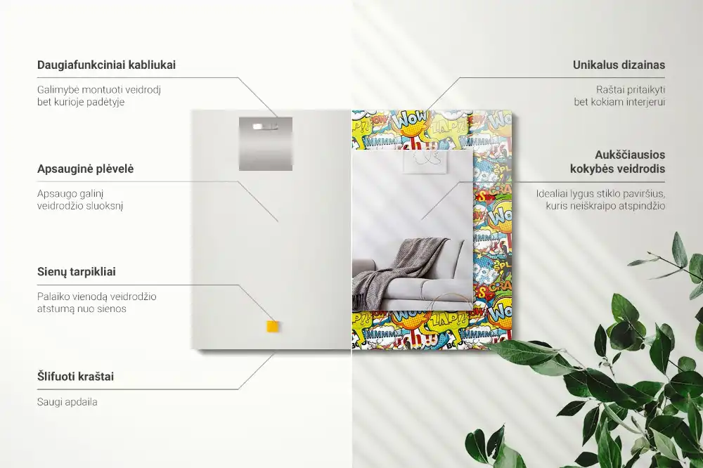 Tiskano pravokotne ogledalo Barviti komični govorni mehurčki