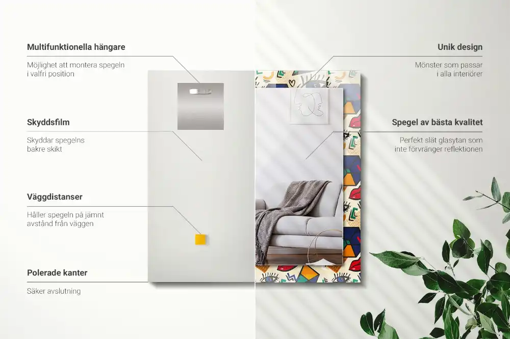 Pravokotne okrasno ogledalo Oči, usta, oblike