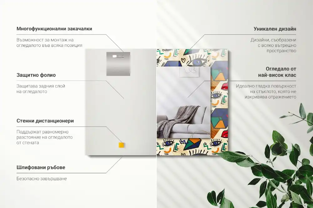 Pravokotne okrasno ogledalo Oči, usta, oblike