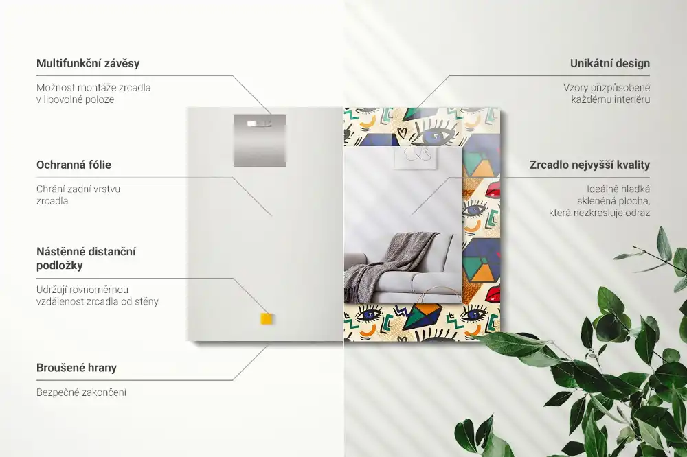 Pravokotne okrasno ogledalo Oči, usta, oblike