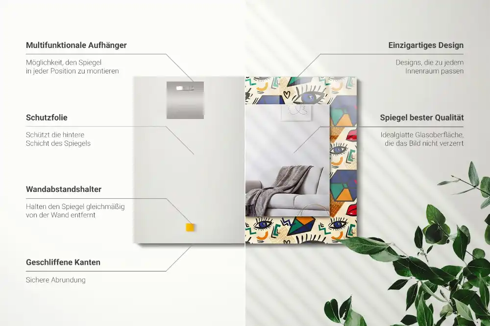 Pravokotne okrasno ogledalo Oči, usta, oblike