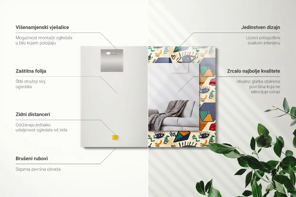 Pravokotne okrasno ogledalo Oči, usta, oblike