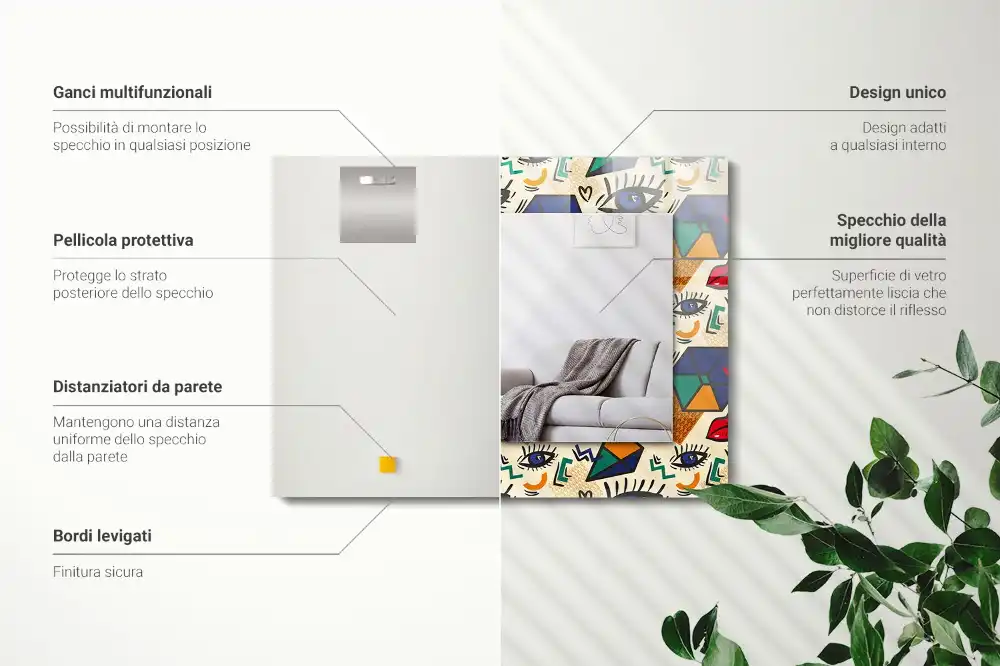 Pravokotne okrasno ogledalo Oči, usta, oblike