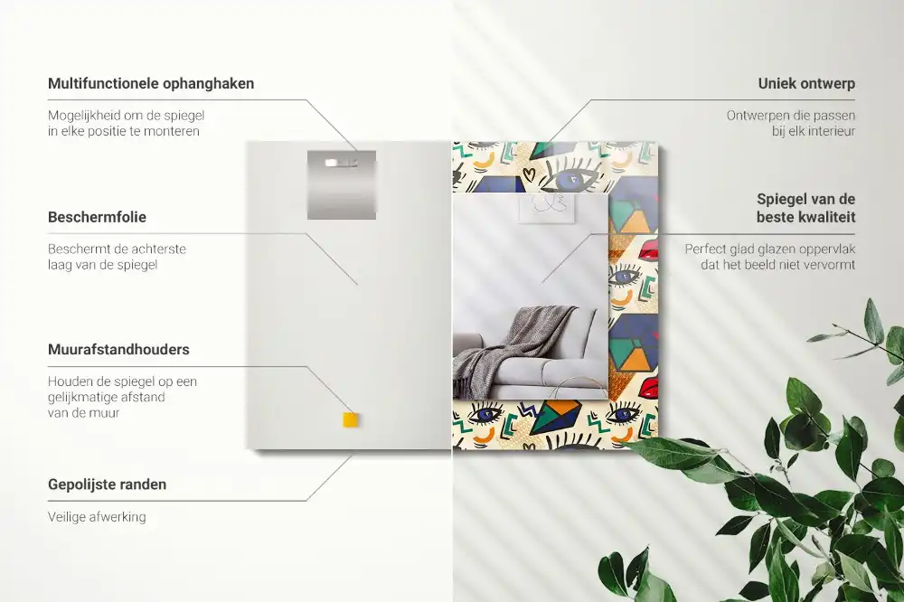 Pravokotne okrasno ogledalo Oči, usta, oblike