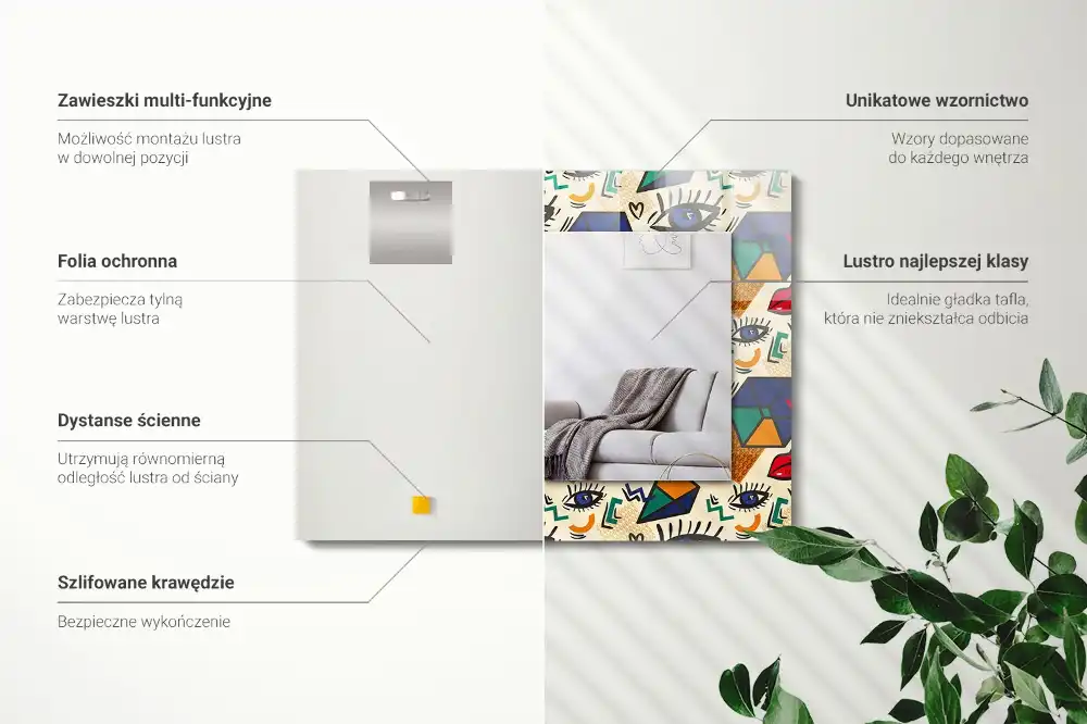 Pravokotne okrasno ogledalo Oči, usta, oblike