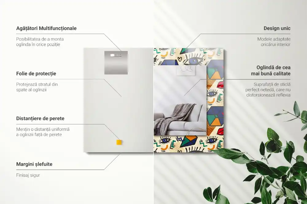 Pravokotne okrasno ogledalo Oči, usta, oblike