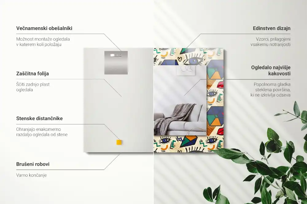 Pravokotne okrasno ogledalo Oči, usta, oblike