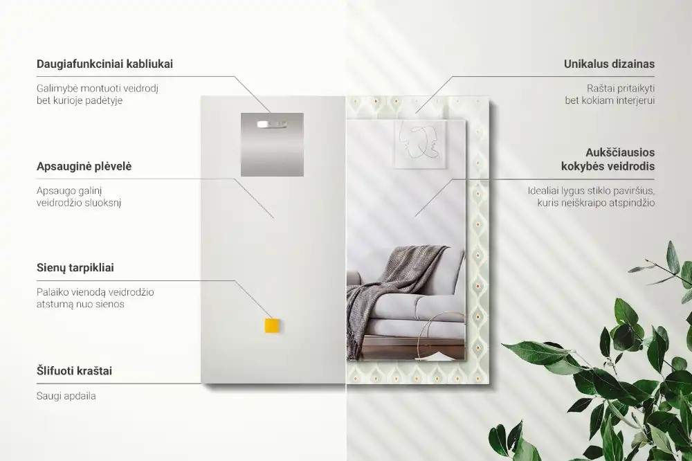 Tiskano pravokotne ogledalo Zeleni geometrijski vzorec