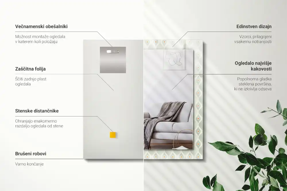 Tiskano pravokotne ogledalo Zeleni geometrijski vzorec