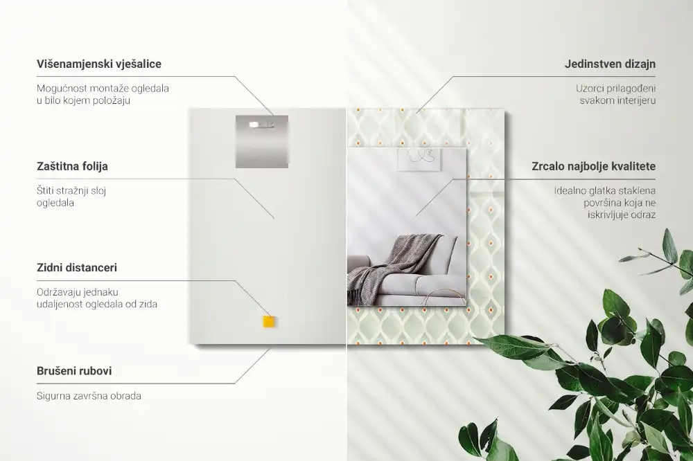 Tiskano pravokotne ogledalo Zeleni geometrijski vzorec