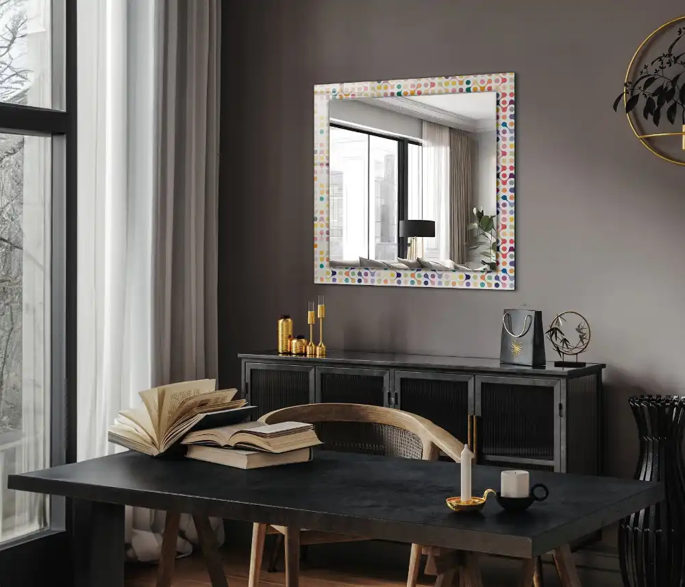 Pravokotne ogledalo s potiskanim okvirjem Barvit geometrijski vzorec