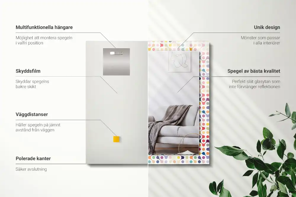 Pravokotne ogledalo s potiskanim okvirjem Barvit geometrijski vzorec