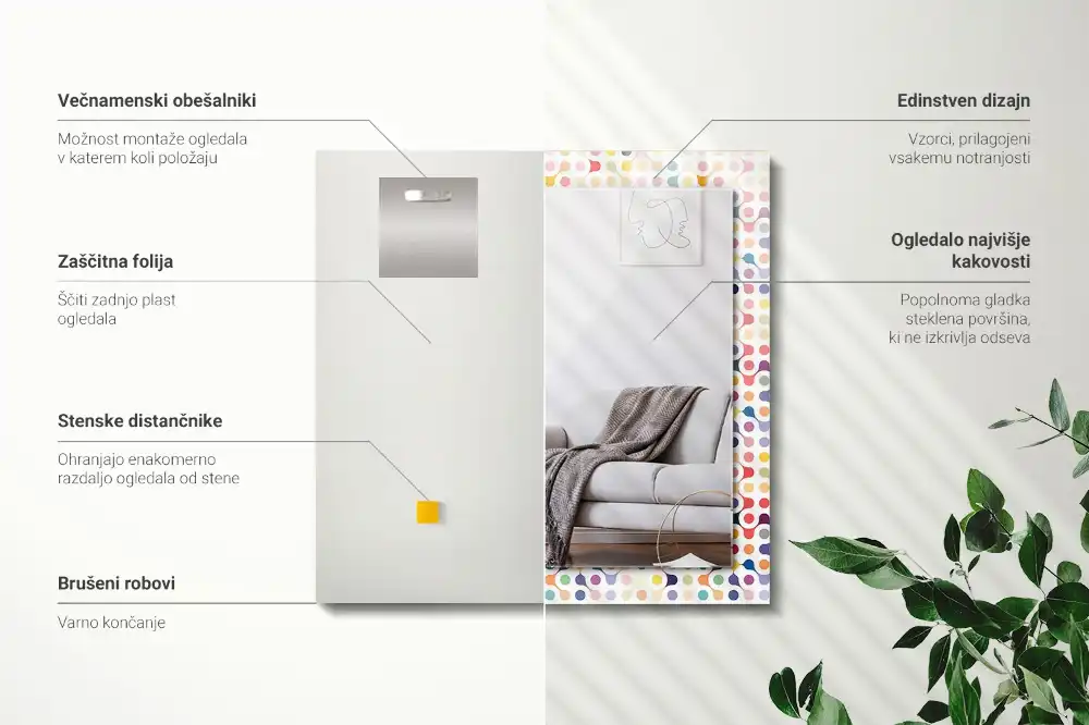 Pravokotne ogledalo s potiskanim okvirjem Barvit geometrijski vzorec