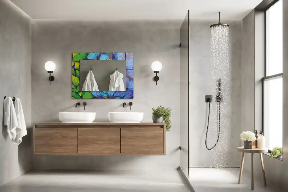 Pravokotne okrasno ogledalo Modri ​​in zeleni metulji