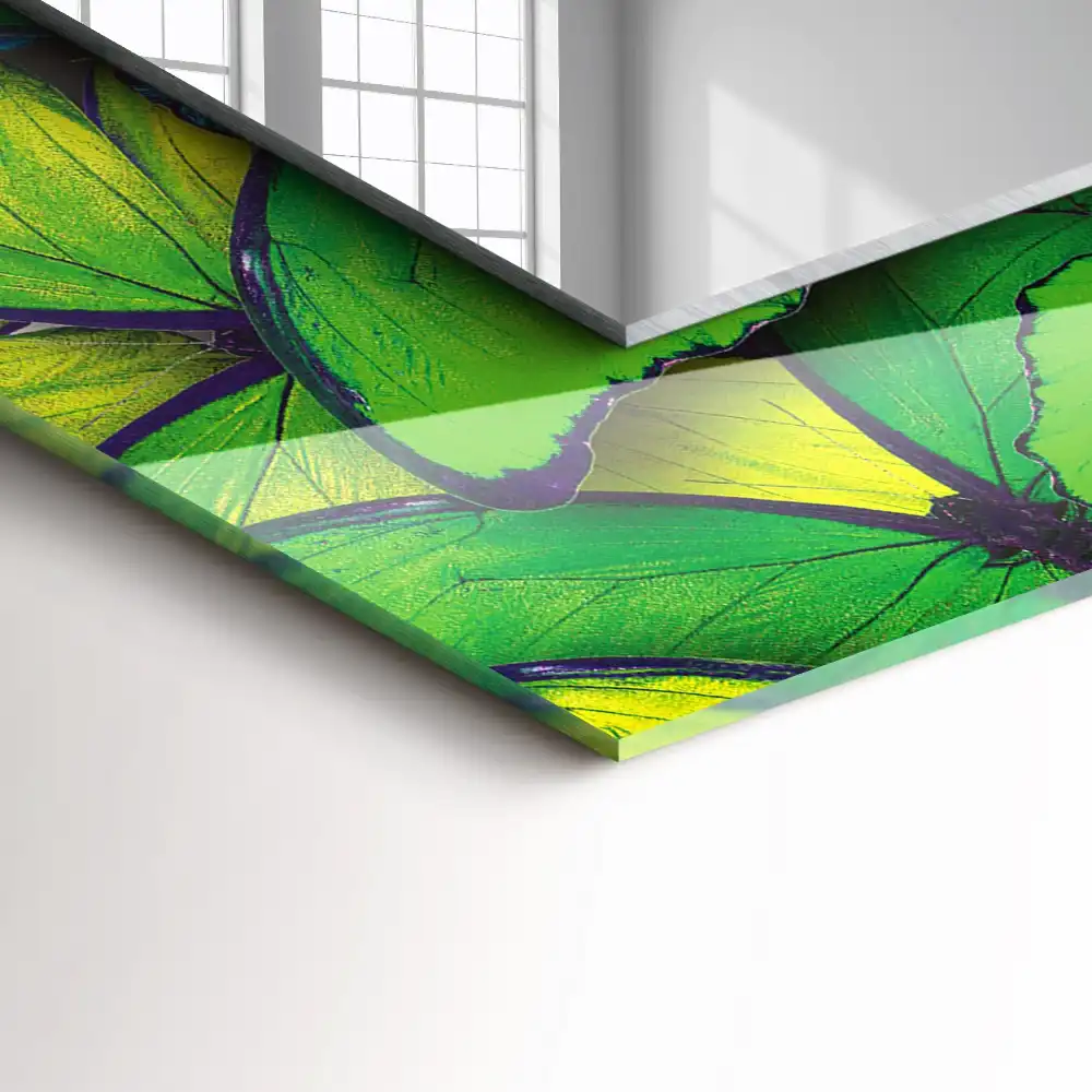 Pravokotne okrasno ogledalo Modri ​​in zeleni metulji