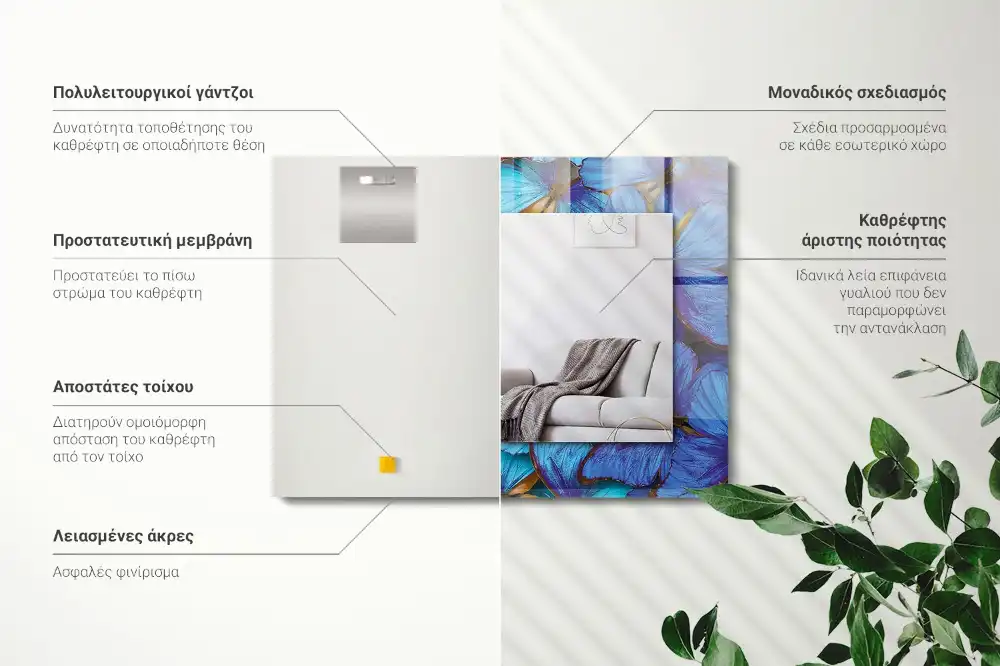 Pravokotne okrasno ogledalo Modri ​​in zeleni metulji