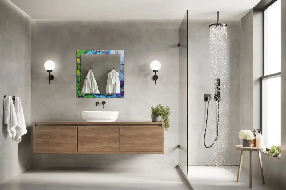 Pravokotne okrasno ogledalo Modri ​​in zeleni metulji