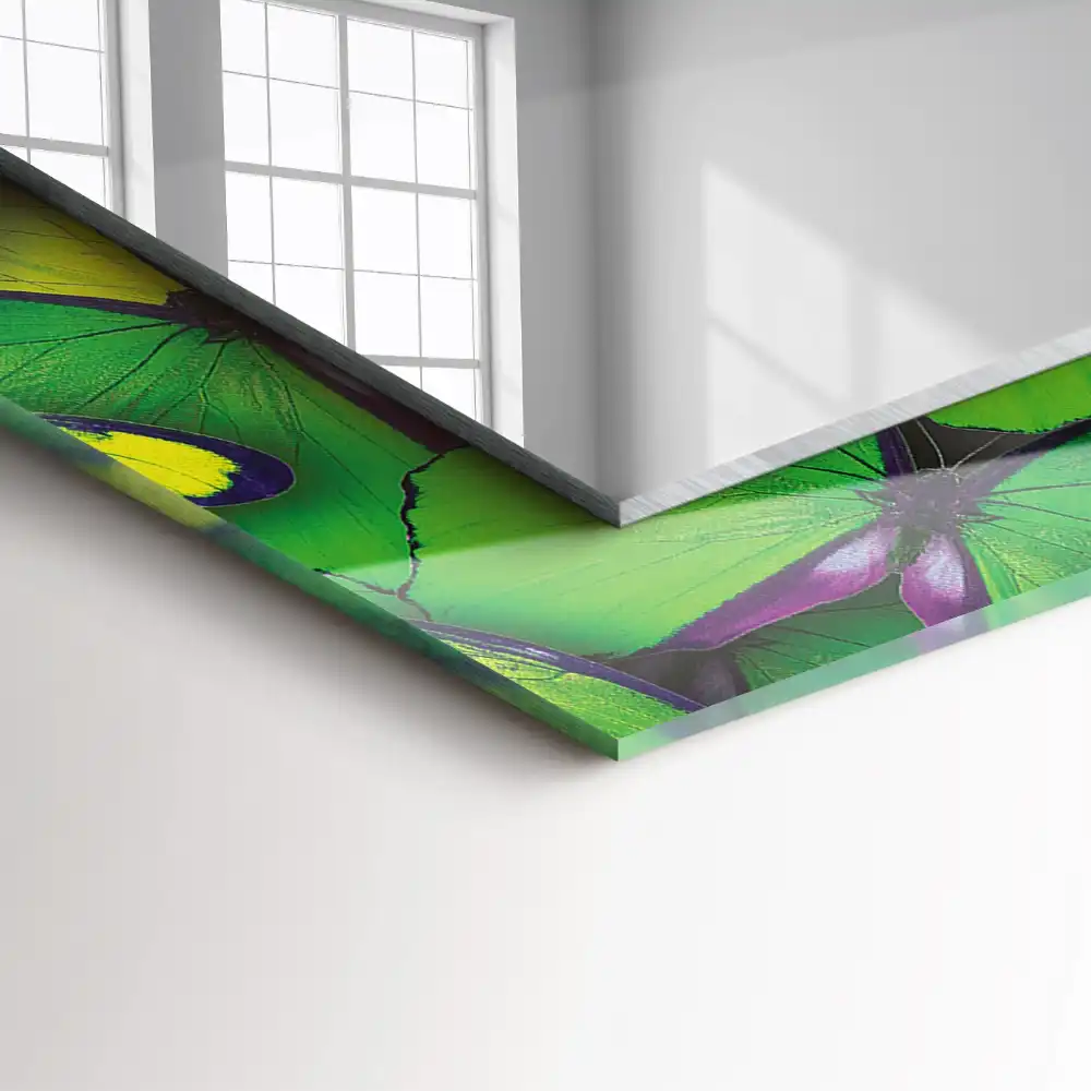 Pravokotne okrasno ogledalo Modri ​​in zeleni metulji