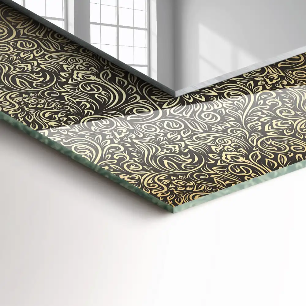 Pravokotne ogledalo s potiskanim okvirjem Zlati okrasni vzorec