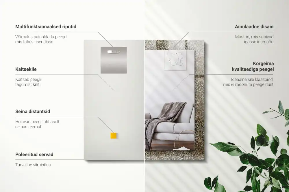 Pravokotne ogledalo s potiskanim okvirjem Zlati okrasni vzorec