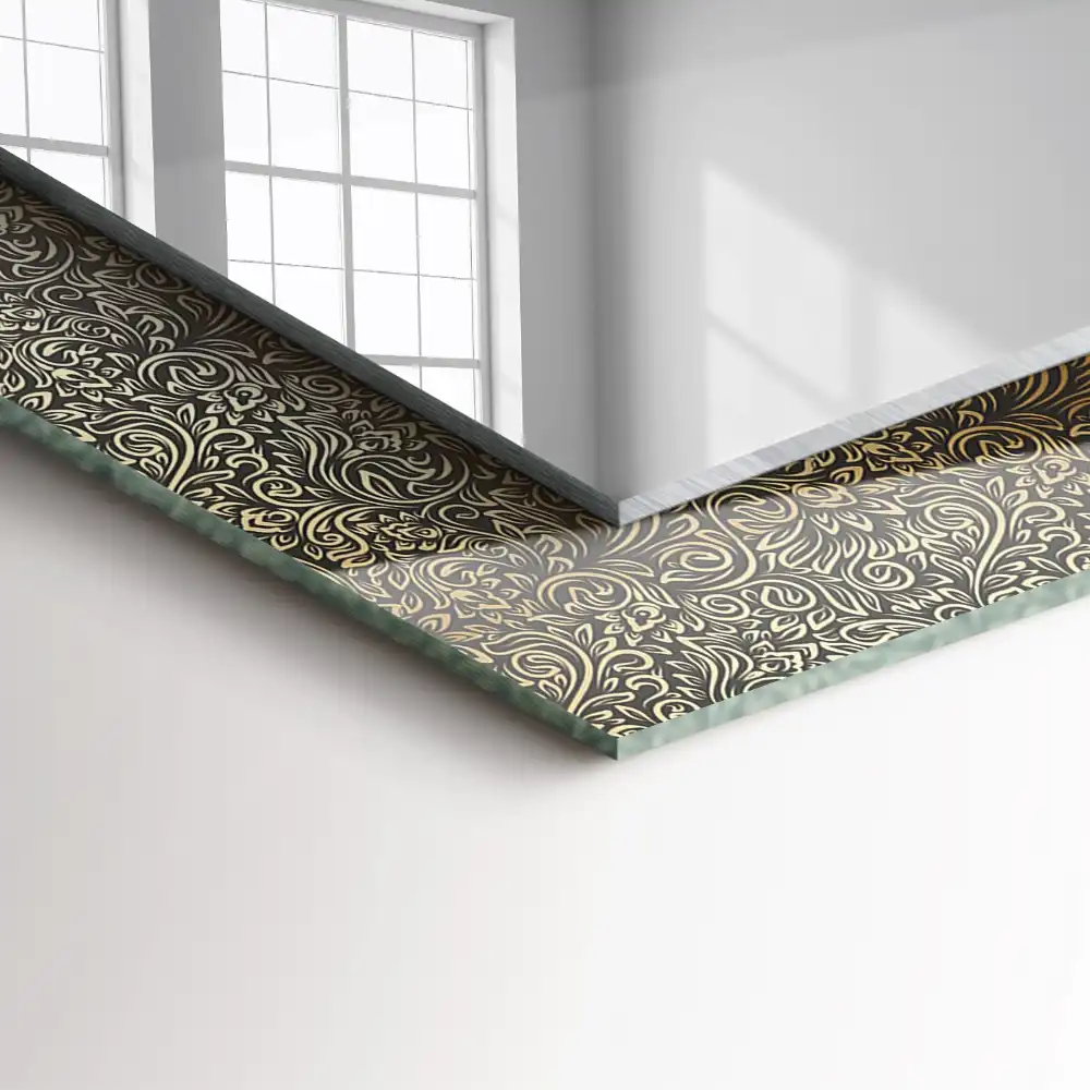 Pravokotne ogledalo s potiskanim okvirjem Zlati okrasni vzorec