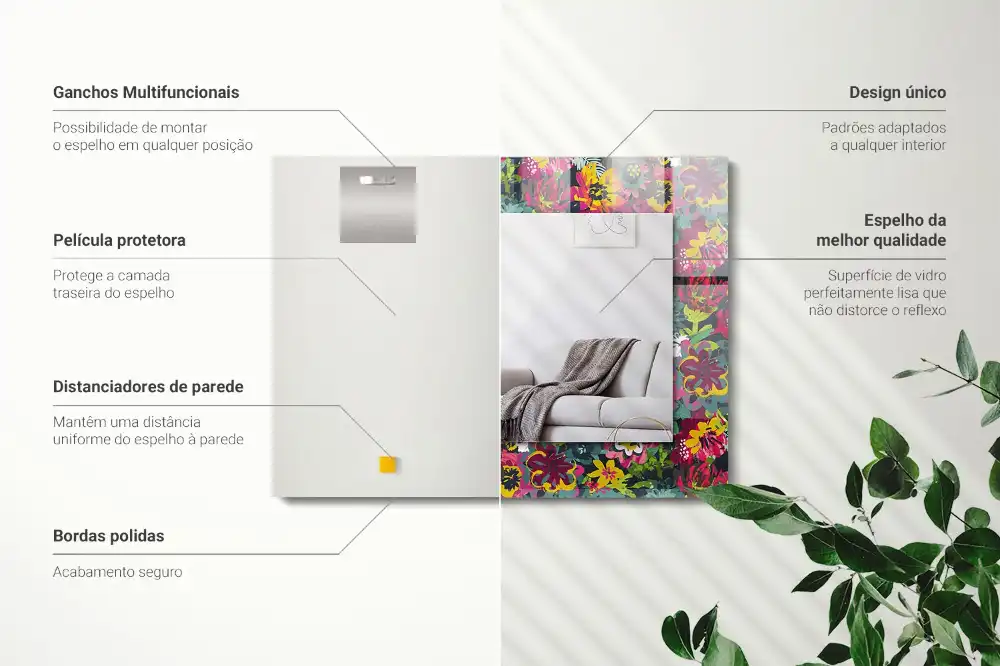 Tiskano pravokotne ogledalo Barviti cvetlični vzorci