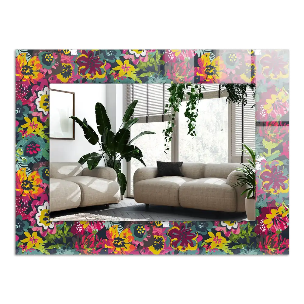 Tiskano pravokotne ogledalo Barviti cvetlični vzorci