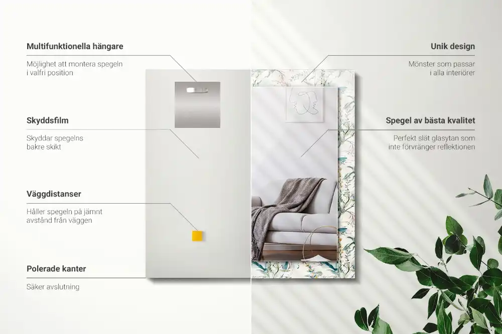 Pravokotne ogledalo s potiskanim okvirjem Cvetlični akvarelni vzorec