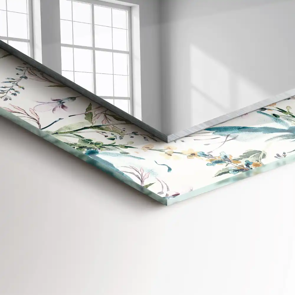 Pravokotne ogledalo s potiskanim okvirjem Cvetlični akvarelni vzorec