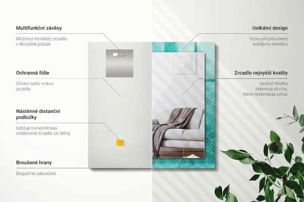 Pravokotne okrasno ogledalo Zeleni geometrijski vzorec