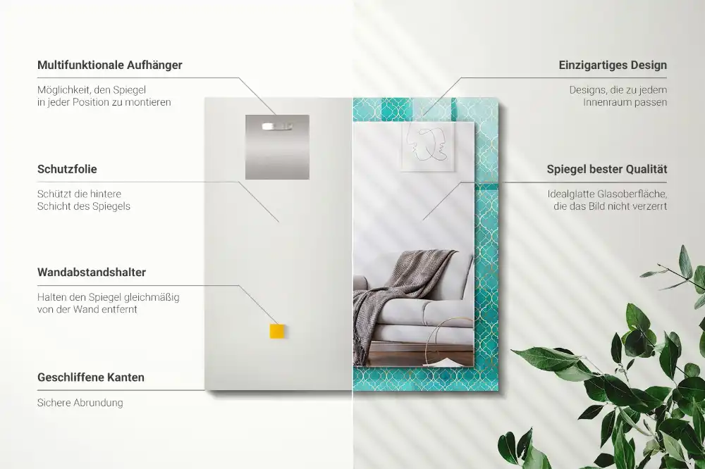 Pravokotne okrasno ogledalo Zeleni geometrijski vzorec