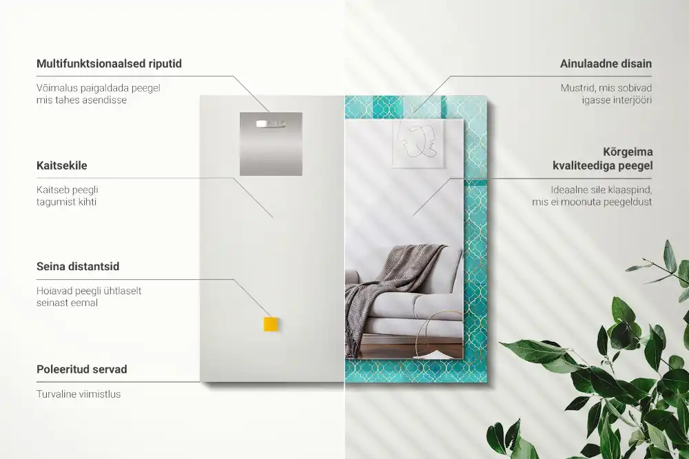 Pravokotne okrasno ogledalo Zeleni geometrijski vzorec