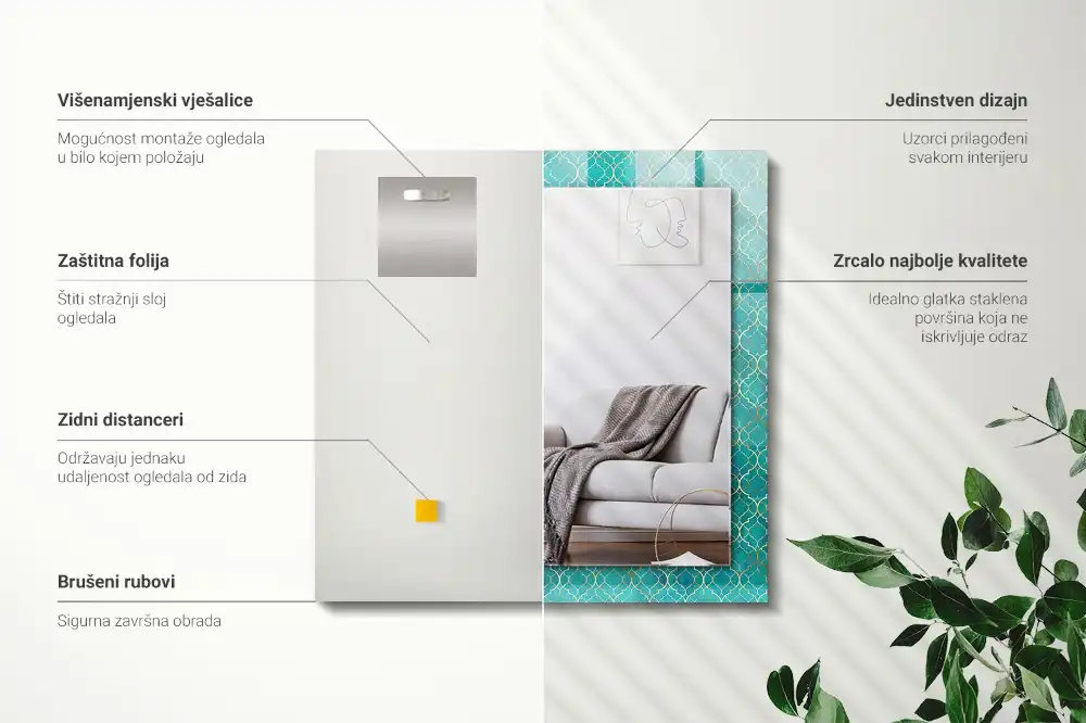 Pravokotne okrasno ogledalo Zeleni geometrijski vzorec