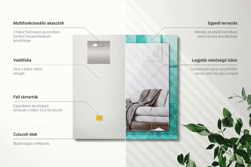 Pravokotne okrasno ogledalo Zeleni geometrijski vzorec