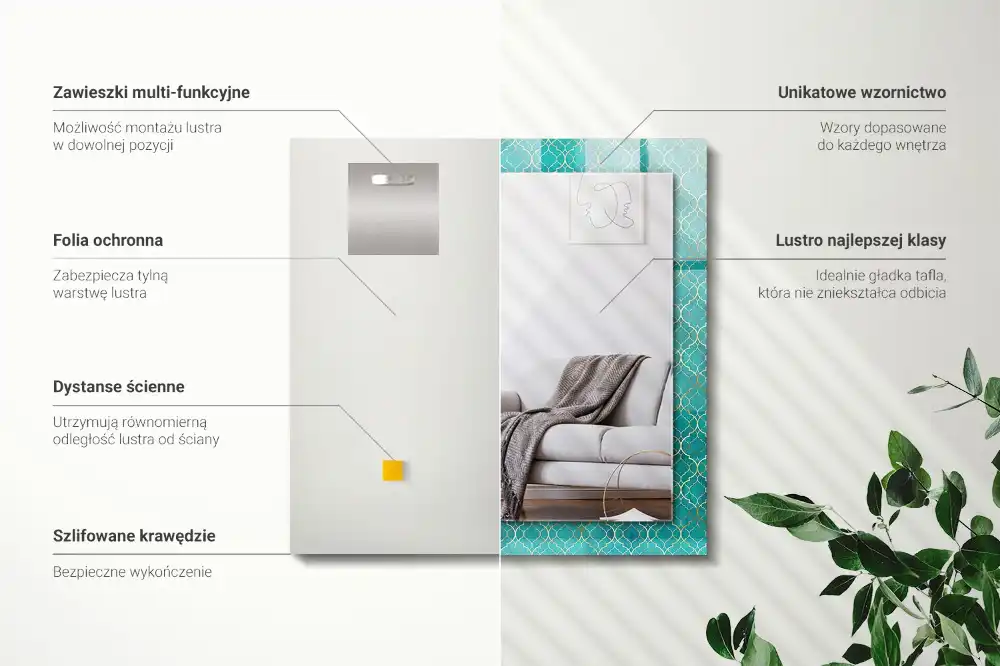 Pravokotne okrasno ogledalo Zeleni geometrijski vzorec