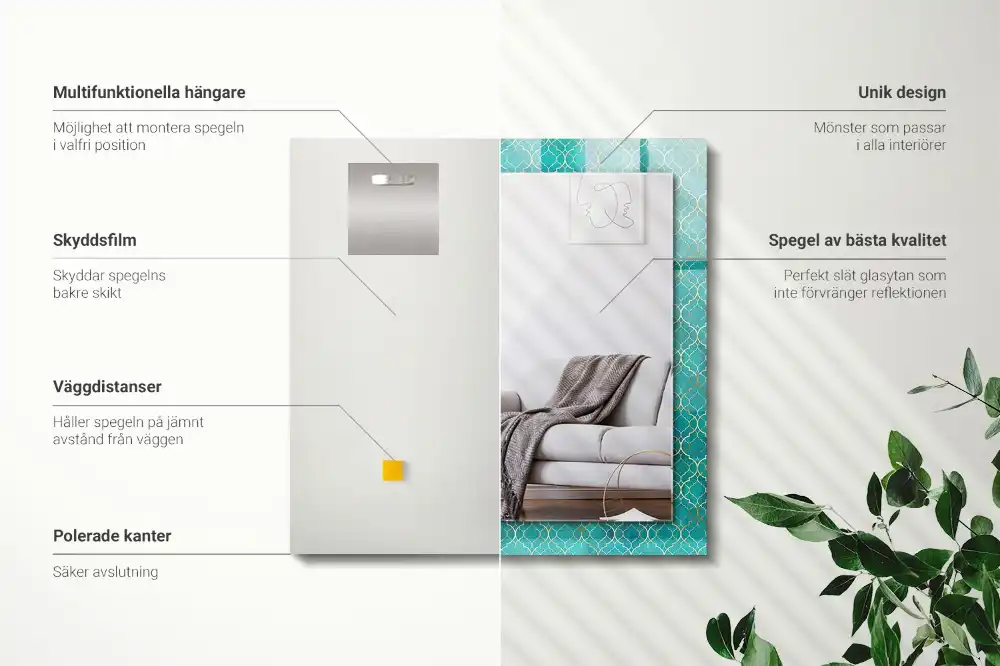 Pravokotne okrasno ogledalo Zeleni geometrijski vzorec