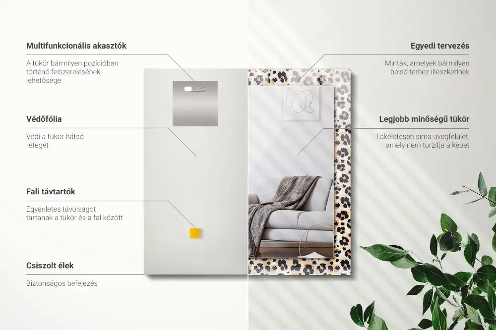 Pravokotne ogledalo s potiskanim okvirjem Leopardji vzorec